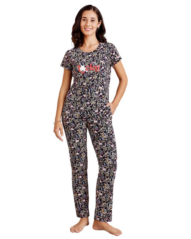 bodycare Women's Cotton Printed T-Shirt and Payjama Set | Soft & Breathable Nightwear | Short Sleeves | Loungewear Co-Ord Set BSLS12032-picture-24
