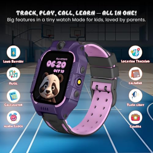 Image of GameSir Q18 Kids Smart Watch, 2G /3G Connectivity, Voice Calling, GPS Tracker, Two-Way Calling, SOS Function, Camera & Water Rasistence, Smartwatch for Kids - Boys & Girls - (Purple)