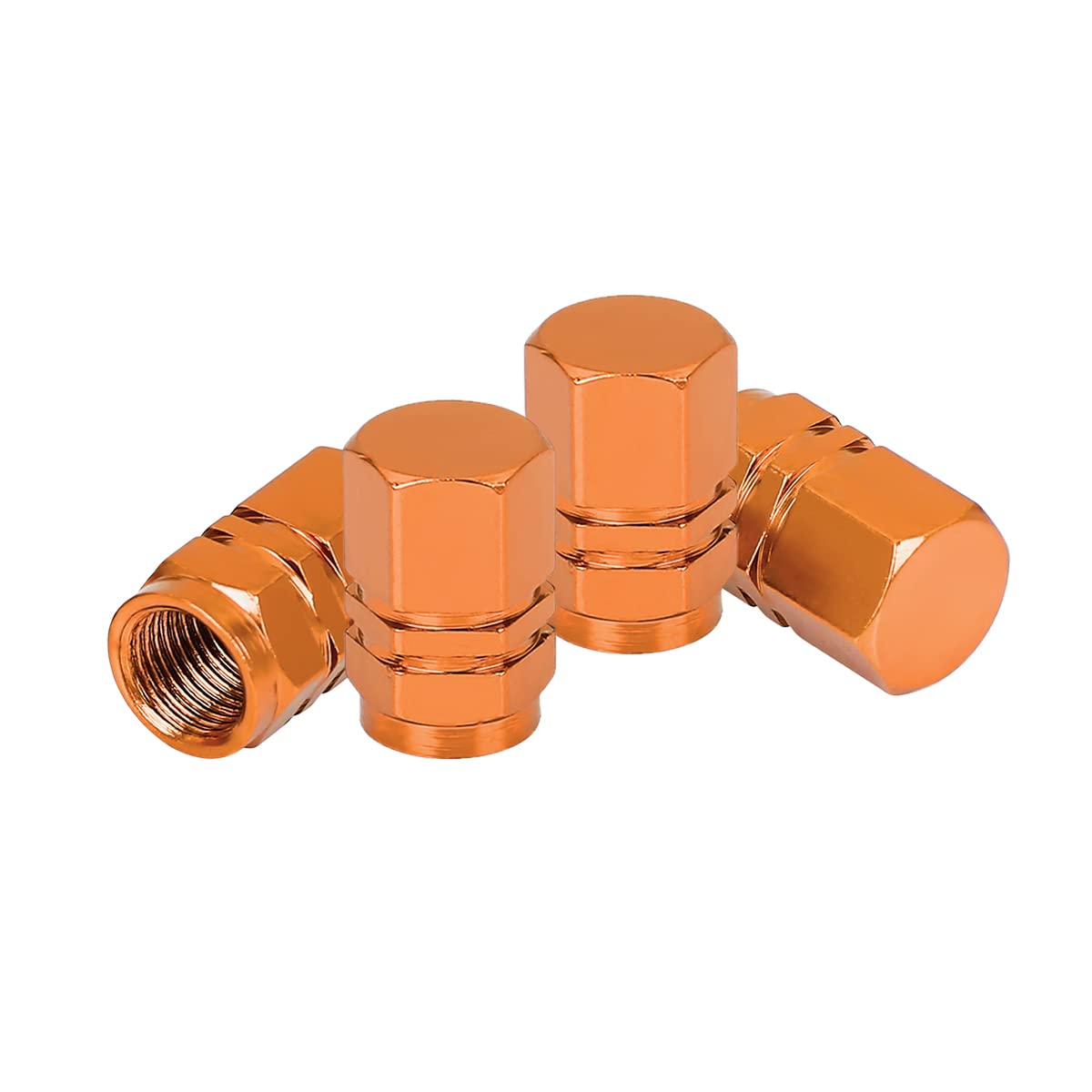 4PCS Moly Magnolia Tire Stem Valve Caps Wheel Valve Covers Car Dustproof Tire Cap, Leak-Proof Air Protection Fits Cars, Trucks, Bikes, Motorcycles, Bicycles, Hexagon Shape Design (Orange)