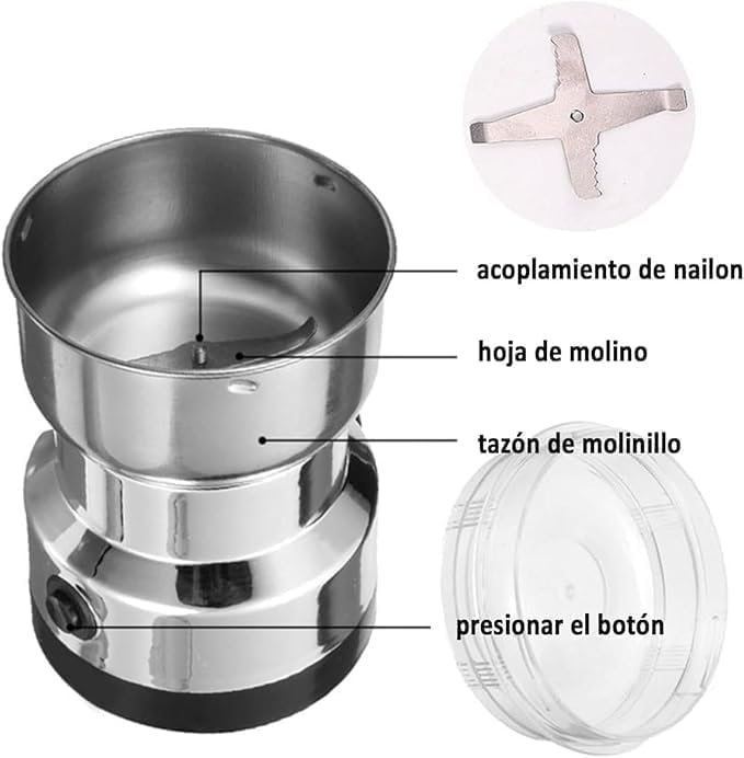 Image of Mini Mixer Grinder Portable Small Coffee Grinder Mini Mixer Grinder Small Size Portable Grinder Stainless Steel Silver