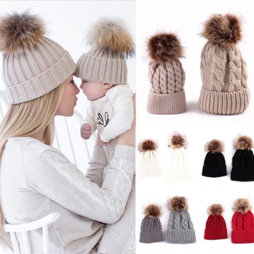 2 chapéu pai-filho, mães peças e filha/filho gorro quente de inverno gorro família (Preto)