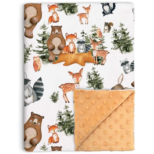 Image of Woodland Baby Blankets for Unisex Boys Girls, Soft Nursery Minky Blankets with Double Layer Dotted Backing, Toddler Baby Crib Stroller Swaddle Shower Gifts, Forest Animals Receiving Blankets, 30"x40"