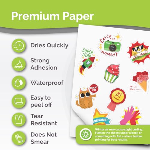 Image of Premium Printable Vinyl Sticker Paper for Inkjet Printer - 34 Sheets Self-Adhesive Sheets Matte White Waterproof, Dries Quickly Vivid Colors, Holds Ink Well - Tear Resistant