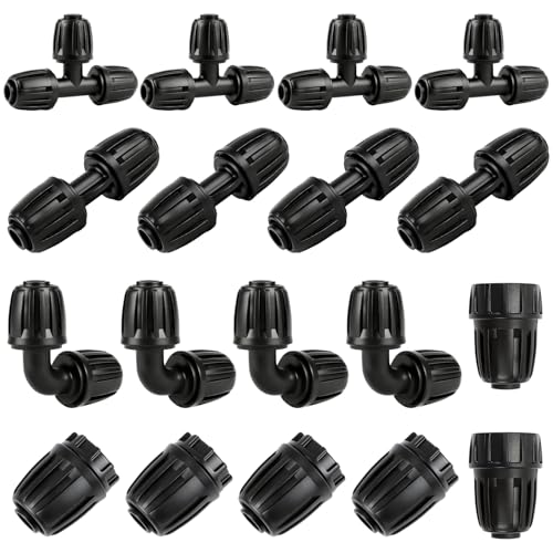 Copadri 18 Pieces1/2 Inch Drip Irrigation Fittings Kit 1/2 Drip Line Barbed Locked Connectors for 1/2 Inch Irrigation Tubing (1/2 ID x 0.670 OD) Includes Coupling Tee Elbow Plug Faucet Adapter
