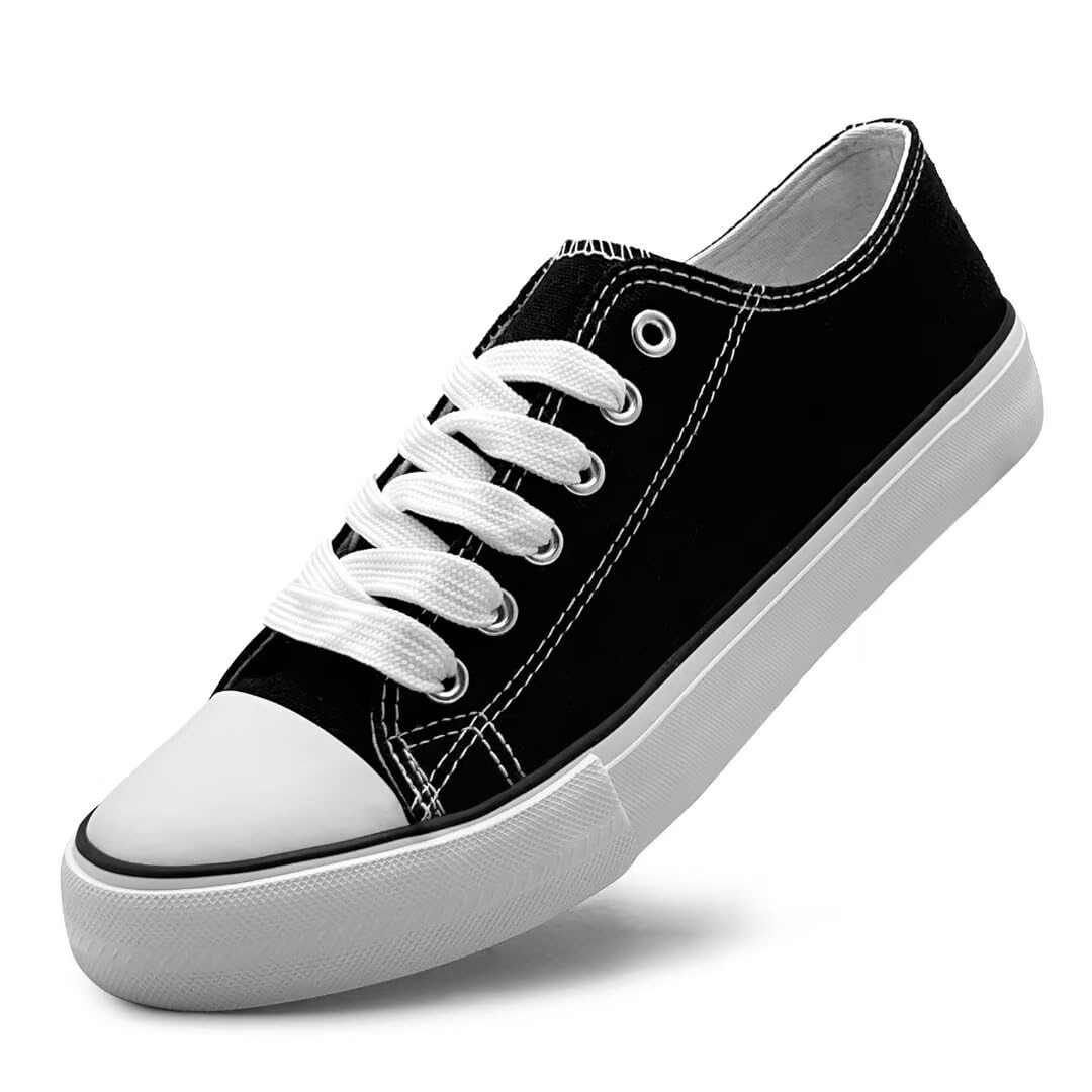 Unisex Low Top Lace Up Casual Canvas Shoes for Women and Men, Comfortable Lightweight Classic Fashion Sneakers Popular 2024, Zapatillas Casual De Lona De Moda para Hombre Y Mujer Black