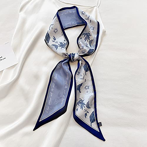 Long Floral Skinny Scarf For Women Silk Like Neckerchief Hangbag Handle Hair Head Wraps Belt (MQTA01-21 D)3