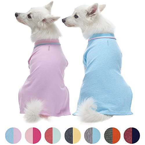 Blueberry Pet Pack Of 2 Back To Basic Cotton Blend Dog Polo Shirts In Pastel Pink And Blue, Back Length 12", Clothes For Dogs #TOP1