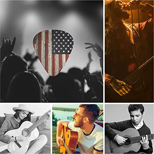 American Flag Wood Grain Guitar Picks 12 Pcs For Acoustic Guitar Thin Medium Heavy, Eectric Guitar Mandolin And Bass Bulk Guitar Pick With Case #TOP5