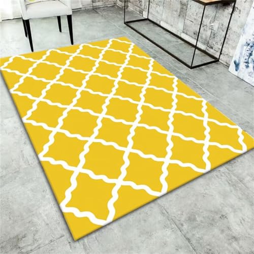 Tapis de salon jaune 160x230cm à motif grille moderne et lavable - 2