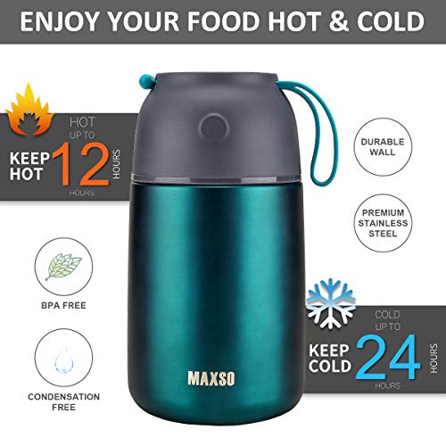 Thermos Food Jar For Hot & Cold Food For Kids Adult, 24 &17 Oz Set Soup Thermos Hot Food Containers For Lunch, 2 Pack Insulated Food Jar With Spoon (Dark Green (2 Pack)) #TOP3