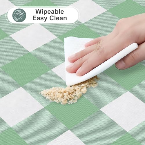 Image of misaya Oval Waterproof Vinyl Table Cloth, Buffalo Flannel Backed Tablecloth, Wipeable Plastic Table Cover for Dinner, Kitchen, Outdoor (60 inch x 84 inch, Sage Green and White)