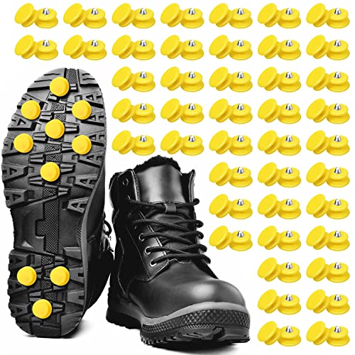 60 Pieces Ice Cleats Replacement Studs, Steel Studs for Crampons Slip on Stretch Footwear, Yellow...