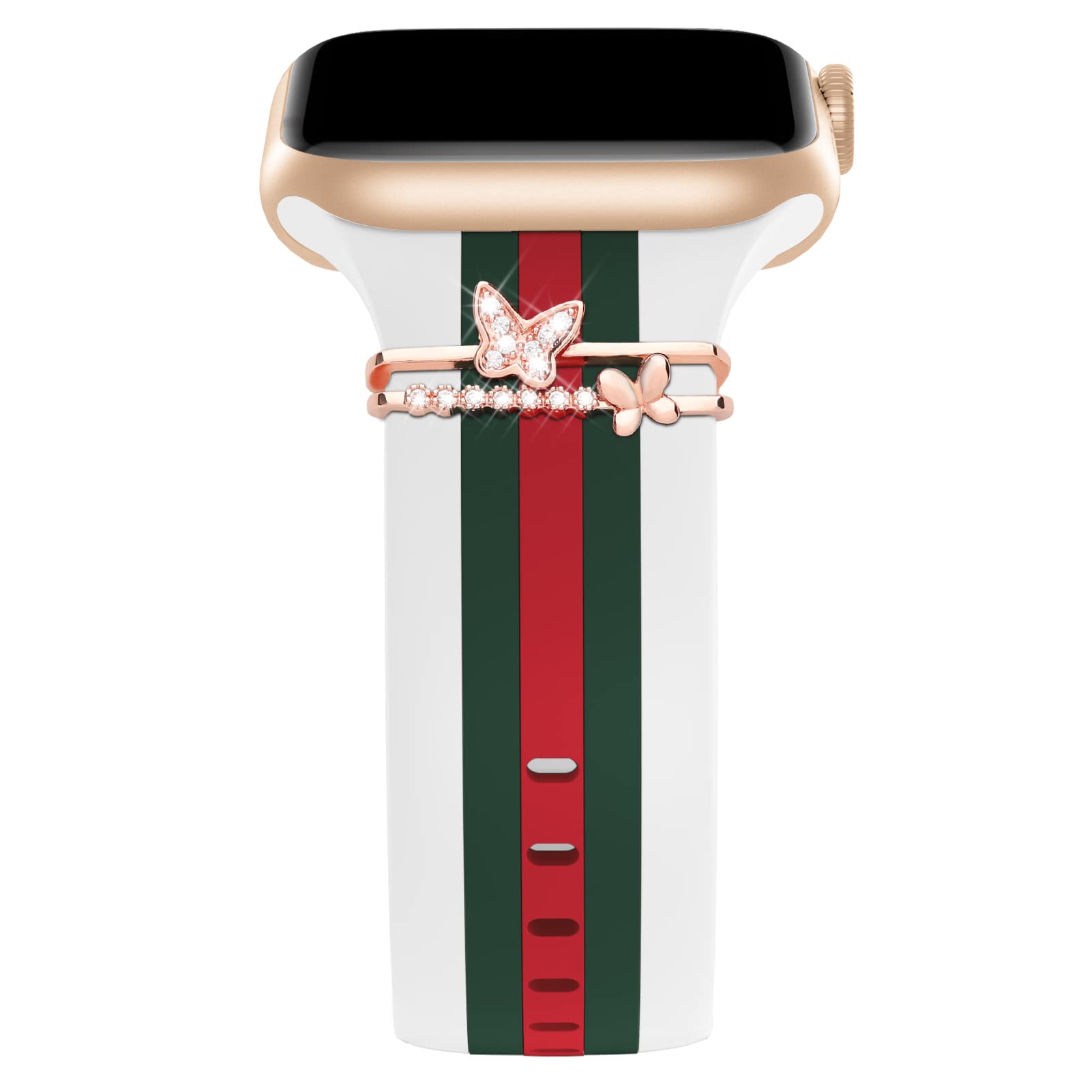 Designer Band with Charms Decor Compatible with Apple Watch Band 38mm 40mm 41mm 42mm 44mm 45mm 46mm 49mm Women Men, Stylish Silicone Sport Wristbands