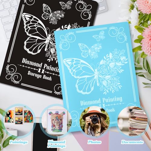 Image of ZYNERY 2 Pack A3 Diamond Painting Storage Book, 60 Pages Art Portfolio Diamond Art Storage Large Folder - Suitable for 12x16 inch Diamond Painting (Blue + Black)