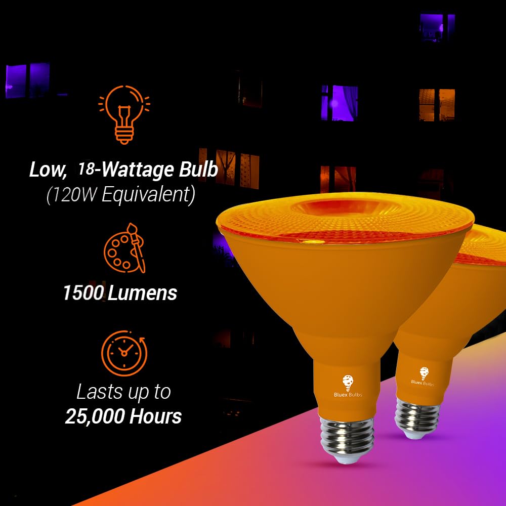 2 Pack LED Par38 Flood Orange Light Bulbs - 18W (120Watt
