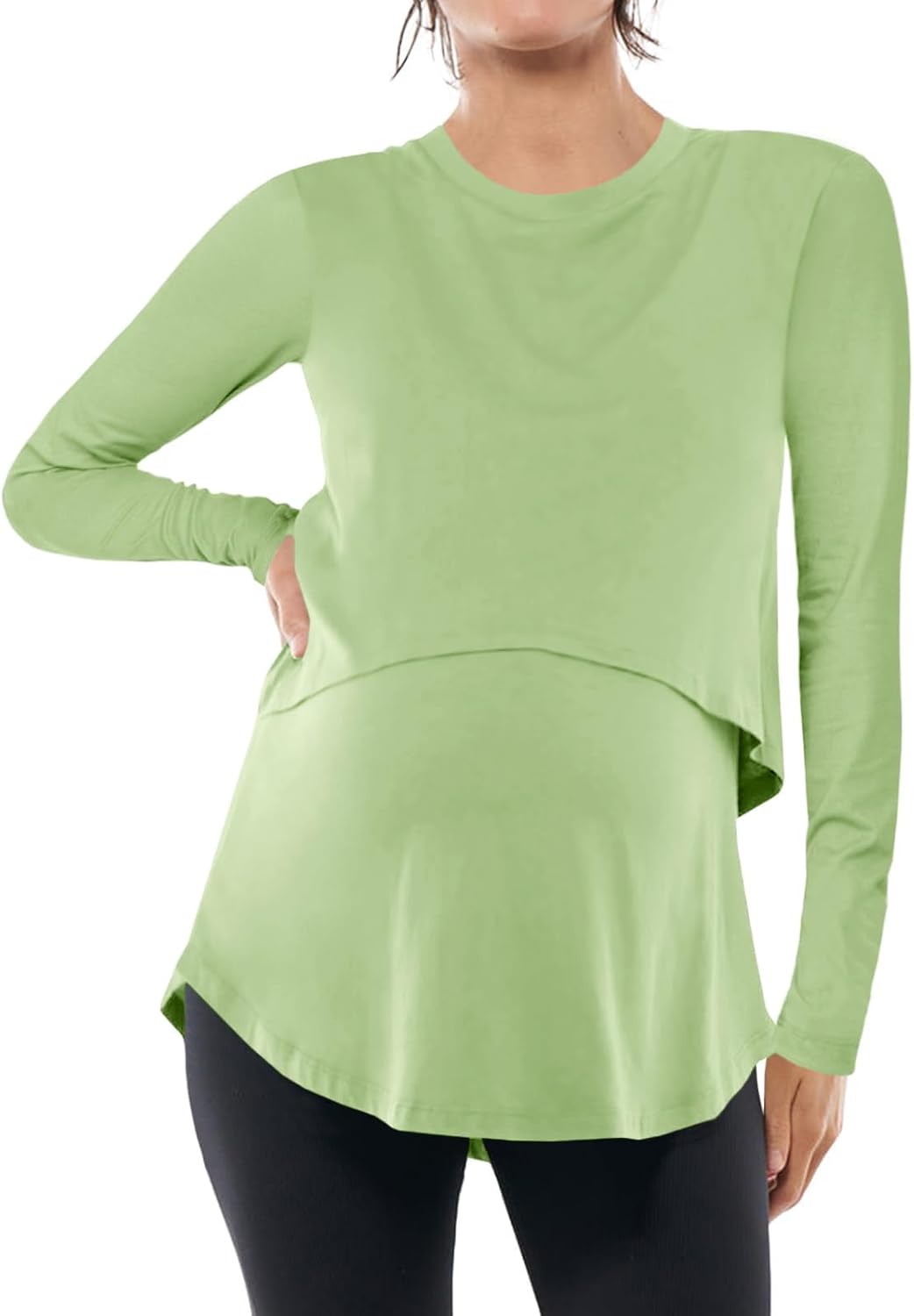 Women's Maternity Nursing Tops Casual Long Sleeve Double Layer Breastfeeding Shirts Pregnancy Clothes