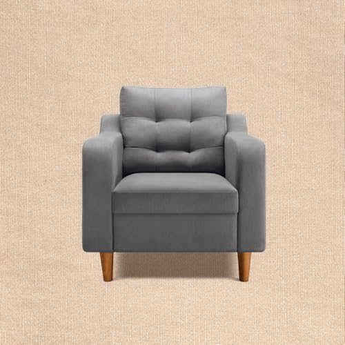 Image of Duroflex Ease Plus - 1 Seater Sofa Set for Living Room | 3 Year Warranty | Premium Wooden Frame Sofa | Anti-Pilling Fabric, Fade & Termite Resistant | Comfortable & Durable Couch - Steeple Grey