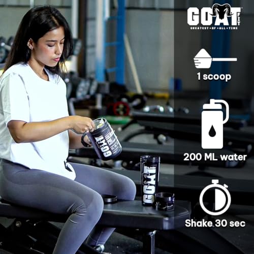 Image of GOAT Fit Colossal Pre | PreWorkout Powder 200mg Caffeine 4g Beta-Alanine 3g Citrulline 1.5g Arginine 1g Creatine with Himalayan Pink Salt (360gm - 30 /60 servings, Kala Khatta)