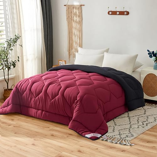 NOVOTEXTIL Edredón Cama 150 (250x260), Relleno Nórdico de Fibra 350 g/m²   Edredón Nórdico Bicolor Invierno Suave, Ligero, Reversible y Transpirable (Burdeos/Noche)