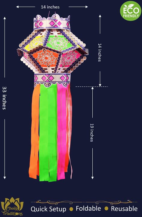 Large Eco-Friendly Diwali Paper Lantern Foldable Reusable Holiday Party Decor (Diamond, Silver)