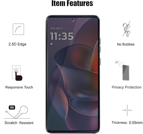 Miniatura 3 de (No compatible con desbloqueo de huellas dactilares), paquete de 3 protectores de pantalla de privacidad para Motorola Moto G Stylus 5G 2025/2024 UW