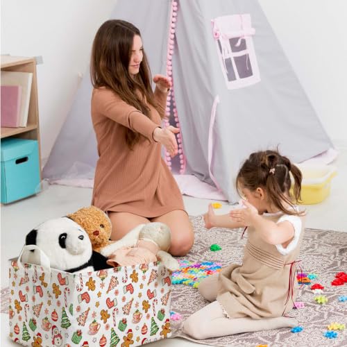 Image of Cute Christmas Gingerbread Storage Baskets, Candy & Christmas Tree Empty Gift Baskets, Winter Large Square Waterproof Canvas Laundry Hamper With PE Coating, Foldable Toy & Clothes Bins for Bedroom