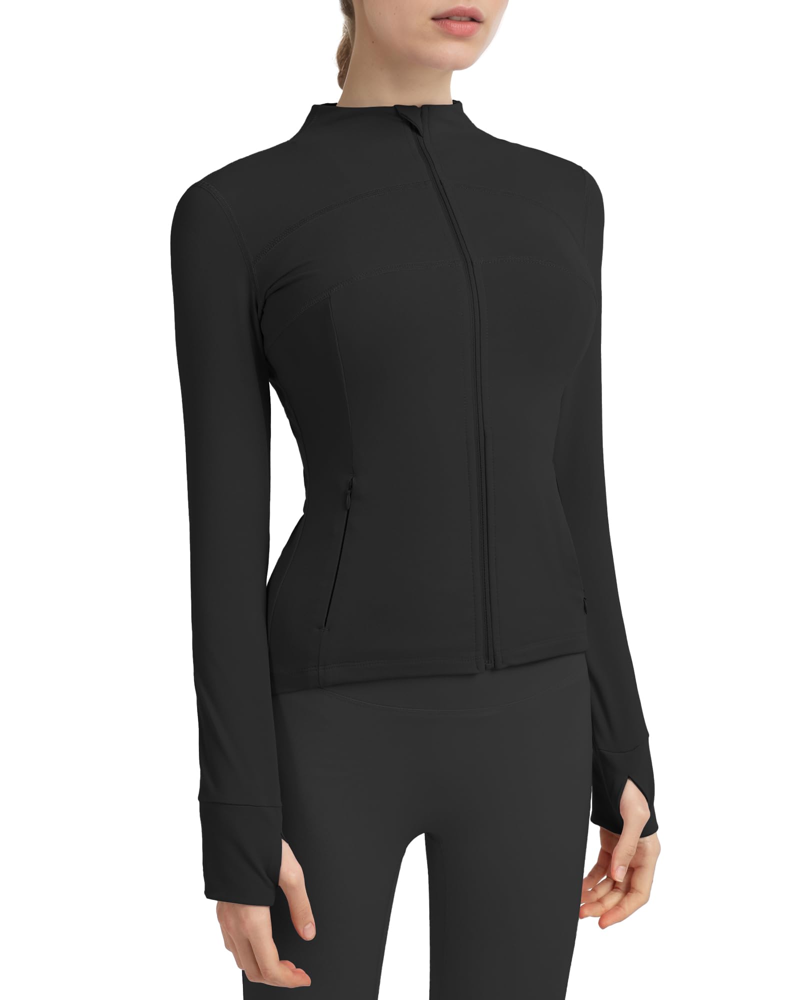 Locachy Women's Slim Fit Full Zip Athletic Running Sports Workout Jacket with Pockets