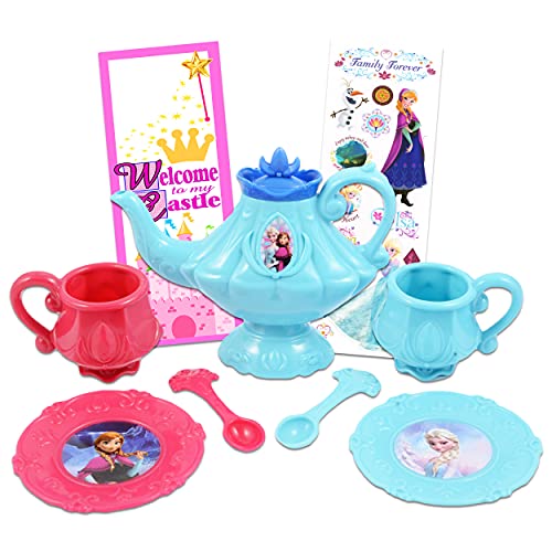 Walt Disney Studio Disney Frozen Tea Party Play Set - 8 Piece Tea Set Bundle Frozen Tea Cups, Saucers, and Tea Kettle Frozen Stickers (Frozen Teapot Sets Girls), Frozen teacup, Frozen tea cup