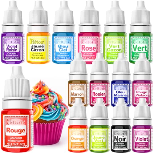 Colorant Alimentaire - Fidton Colorant Alimentaire Naturel 15 Couleurs, Colorants Alimentaires pour Fondant, Macaron, Donut, Gâteau, Colorant Alimentaire Liquide pour...