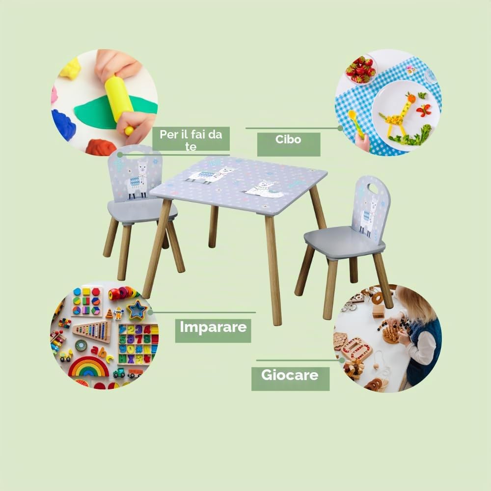 Kesper 1770213 1 Tavolo per Bambini con 2 Sedie, Grigio - Motivo: Alpaca