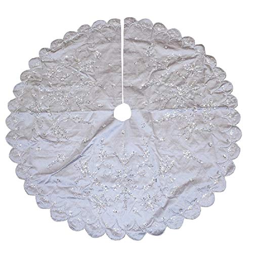 Kurt Adler Silver Hand Embroidery Tree Skirt, 48