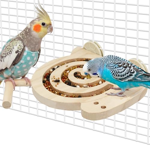 Bird Foraging Toys with Perch Kiln-Dried Wood Bird Enrichment Toys for Slow Feeder Parakeet Toy for Cages Reduce Seed Mess Visible Food Design Parrot Puzzle for Novice/Older/Slow-Learning Birds