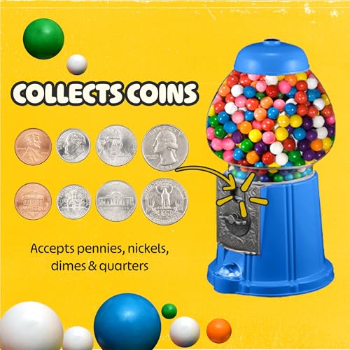 Image of Great Northern Popcorn Gumball Machine with Stand and Coin Bank, Blue, 15 inch | Vintage Style Bubble Gum Ball Candy Dispenser Vending Machine with Glass Globe and Metal Base