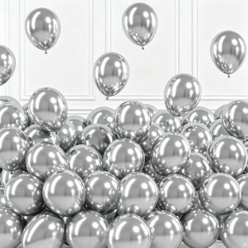 Image of Togvu Silver Balloons, 50Pack 5 Inch Small Mini Metallic Chrome Silver Latex Party Balloons for Graduation Prom New Year Birthday Wedding Bachelorette Disco Party Decorations Supplies