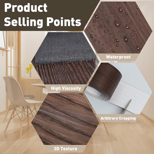 Image of Wood Grain Repair Tape, 2.4 inch X 25ft Self Adhesive Black Walnut Grain Repair Patch for Tables, Chairs, Baseboards, Doors, Windows, Floors, Handicraft DIY.
