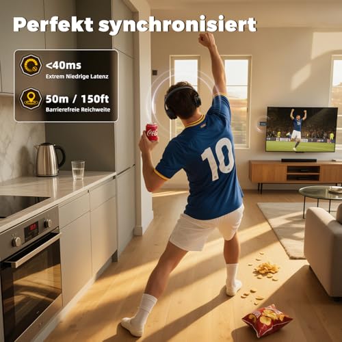 Holdsound TV Kopfhörer Kabellos Senioren, Funkkopfhörer Kabellos für TV mit USB-Sender, Hohe Lautstärke, Keine Audioverzögerung, 40 Stunden Audiowiedergabe, Plug-and-Play