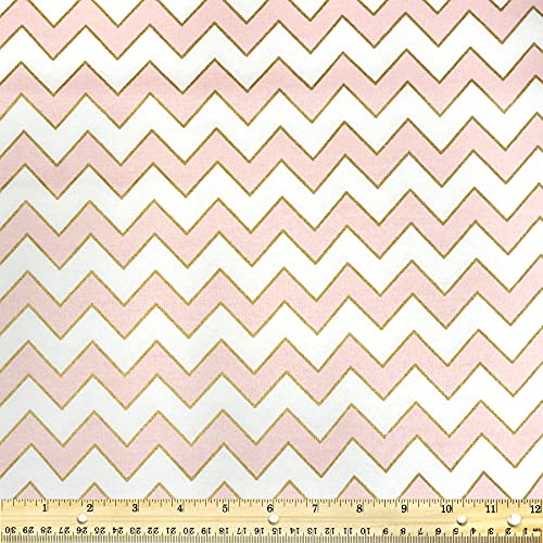 Stitch & Sparkle Bamboo Rayon Fabric Cotton 42/44 Width, by The Yard, Chevron Metallic Pink