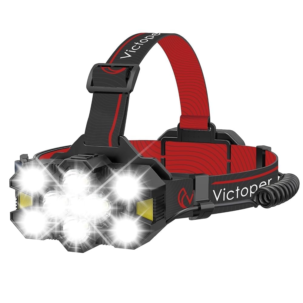 Victoper LED Headlamp Rechargeable, 25,000 Lumen Ultra-Bright Head Torch with 11 LEDs, 24 Lighting Modes & Gesture Sensor, Waterproof Hands-Free Flashlight for Camping, Hiking, Running, Fishing, Red