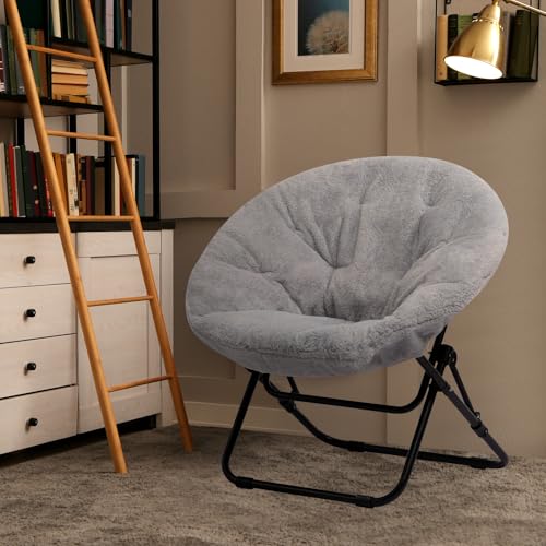 HollyHOME Klappbar Sessel Rund Klappsessel Wohnzimmer Ohrensessel Runder Loungesessel Mondsessel Relaxsessel Gemütlicher Lesesessel Schlafzimmer Plüsch, Grau