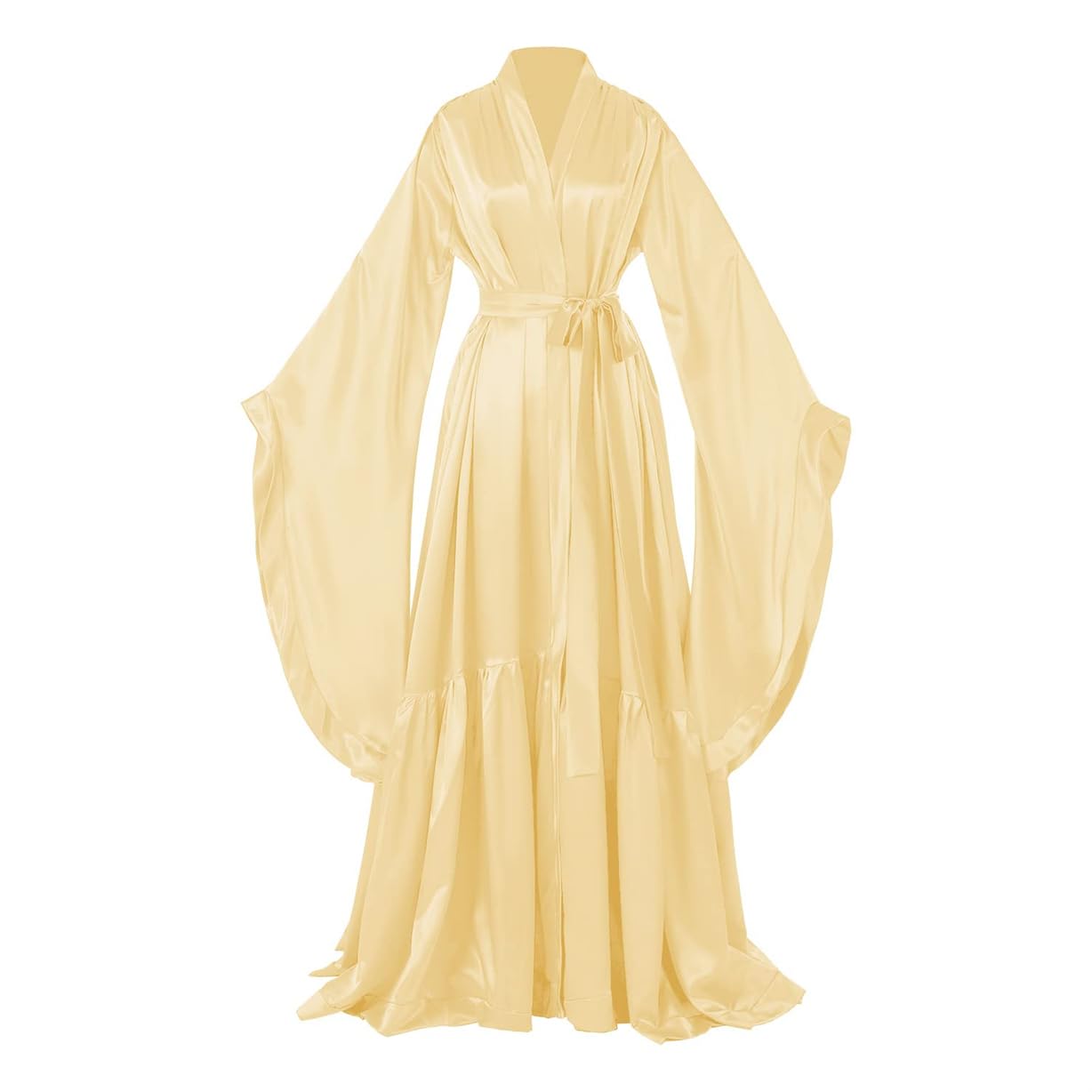 Aherkll Women's Champagne Fluffy Satin Robe Maternity Dress For Photoshoot Long Sleeve Lingerie Baby Shower Bridal Pregancy Dress Ah059 Uk14