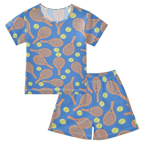 ALAZA Tennis Ball Blue Pajamas Short Sleeve 2 Piece Sleepwear Top and Bottom Pajama Set Unisex