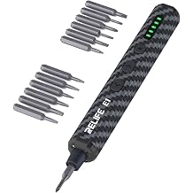 fonefunshop Relife E1 Electric Screwdriver Carbon Fiber Rechargeable 12 Bits Phone Repair, M, Black, e1driver
