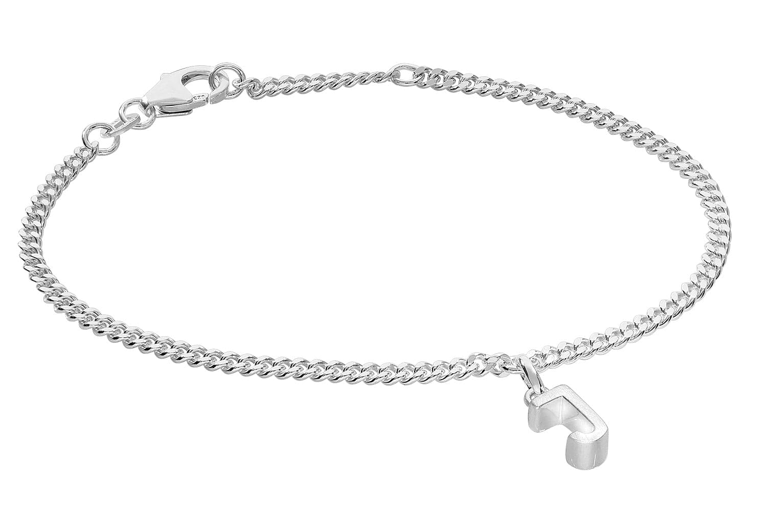 trendor Bracciale da ragazza con lettera J, argento 925, rodiato, 21590-J | Bracciale a maglia piatta con taglio a diamante, elegante bracciale per giovani donne,