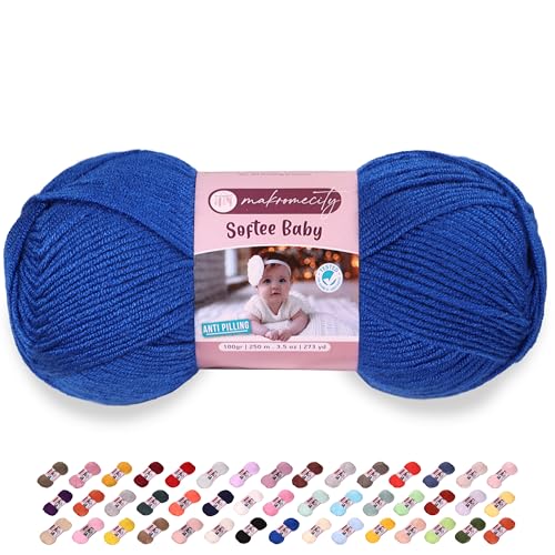 Image of Makromecity Softee Baby Yarn,%100 Premium Anti-Pilling Acrylic, 3.5 Oz, 273 yd (100gr /250 mt), Navy Soft Yarn for Crocheting and Knitting (Navy, 1 Skein)