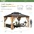 EROMMY 10'x12' Hardtop Gazebo, Wooden Finish Coated Aluminum Frame Canopy with Galvanized Steel Roof, Outdoor Metal Gazebo with Curtains and Nettings for Patio, Backyard, Deck and Lawns