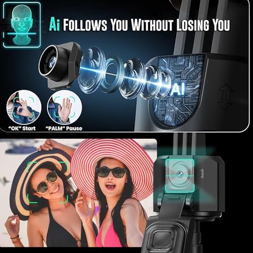 Image of Kratos K8 AI-Powered 70 inch /178 CM Selfie Stick Tripod with Sensor, Auto Face Tracking Tripod with 360 Auto Rotating Stand for Mobile, Camera, Shooting, Blogging with Quad-Leg Stability