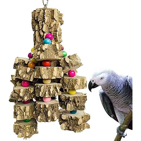 PINVNBY Large Parrot Toys Natural Wood Bird Chewing Blocks Tearing Toy Cage Bite Decorative Accessories for African Grey Macaws Cockatoos Cover
