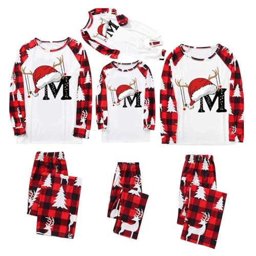 red Silk Pajamas Trendy Fashion Women Family Christmas Pajamas Matching Sets Plus Size Cute Alphabet Xmas Pjs Plaid Pajama Set Couples Long Sleeve Jammies Matching Sets Holiday Sleepwear