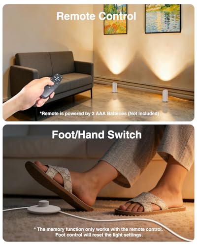 Image of Abovizo 4 Pack Uplighting Indoor, 7W LED Floor Can Lights with Remote, 5.9ft Cord Plug-in Spotlight for Indoor Plants, Wall & Art, 3 Color Temps, Auto-Loop Timer, Memory Function, Non-replaceable Bulb