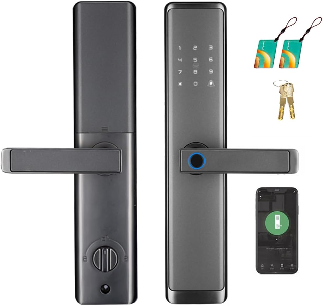 Keyless Entry Smart Lock with Handle, WiFi Door Lock with Tuya APP Control, Door Locks with Keypads, Anti-Peeping Password, Auto Lock & One Touch Unlock Keyless Entry Smart Lock with Handle, WiFi Door Lock with Tuya APP Control, Door Locks with Keypads, Anti-Peeping Password, Auto Lock & One Touch Unlock
